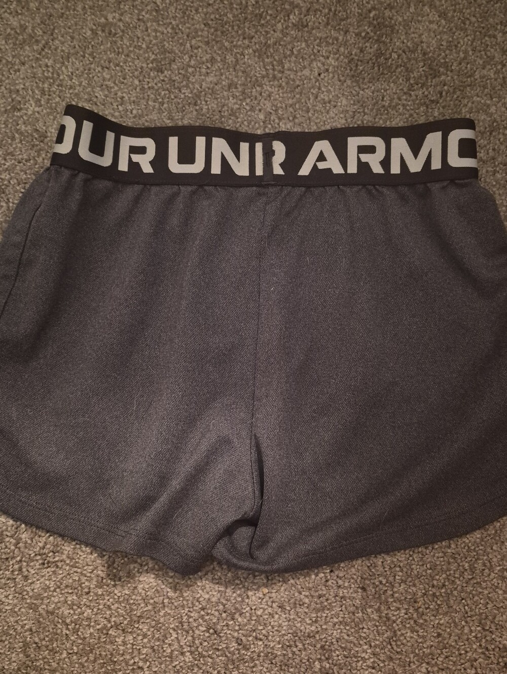 Under Armour Women's Dark Gray Athletic Shorts with Logo Waistband
